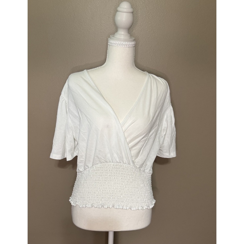 Women's Tiffosi V-neck Short Sleeve Crop Blouse Size L #1145